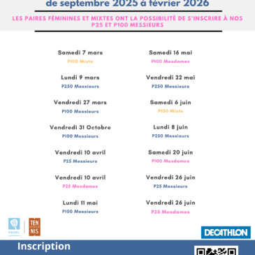 Tournoi à venir mars à juin 2026
